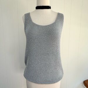 🪩Vintage La Costa Spa Metallic Knit Sleeveless Top Sweater California L Silver